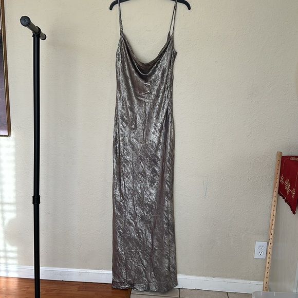 HOUSE OF‎ CB 'Gabrielle' Pewter Satin Maxi Dress NWOT size XL - Picture 6 of 15